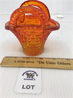 VINTAGE AMBERINA GLASS SMALL BASKET WITH HANDLES