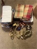 Assorted cloth napkins, napkin rings