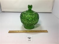 L E SMITH VINTAGE MOON & STARS GREEN LIDDED CANDY