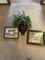 2 pictures, metal wall planter