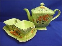 Royal Winton Green Pebble Teapot, Creamer,