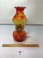 L E SMITH VINTAGE MOON & STARS AMBERINA OIL LAMP