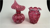 Fenton Cranberry Opalescent Heart Vases
