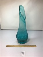 BLUE GLASS STRETCHED ART DECO VASE 16 inches tall