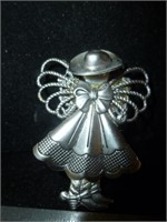 Sterling Silver Cowgirl Angel Brooch / Pin