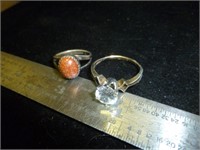 2pc Vintage Sterling Silver & Stone Rings