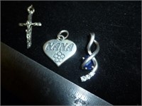 3pc Sterling Silver Necklace Pendants & Crucifix