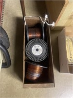 Wooden box, 3 spools of wire