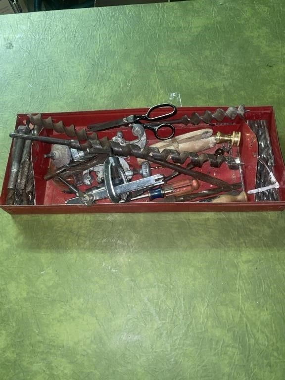Tool tray with drill bits, miscellaneous tools