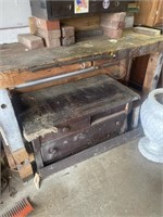 Wooden workbench and old dresser part