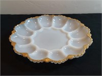 Anchorwave Gilded Milk Glass Egg Plate. Gilding