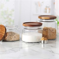 Anchor Hocking Glass Jars with Acacia Lids, Set-3