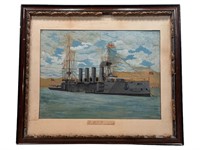 Framed Military Ship Wall Art Piece