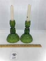 L E SMITH VINTAGE MOON AND STARS GREEN GLASS