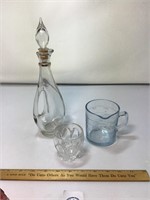 FIRE KING MEASURING CUP, CRUET, SMALL FOOTED VASE