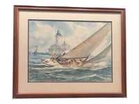 Signed Nautical Watercolor Wall Art Piece