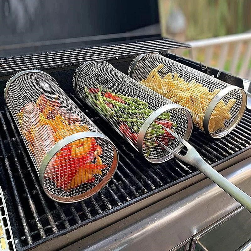 NEW BBQ Basket Stainless Steel Rolling Grilling