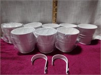 8 Small Metal Flower Pots & Hanger