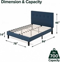 King Navy Upholstered Bed Frame