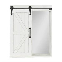 Rustic Barn Door  Mirror/ Vanity Cabinet-White