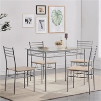 Dinning Table 5-Pc Set, Glass Top ,4 -Chairs-Silvr