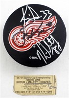 KIRK MALTBY & KRIS DRAPER AUTO NHL RED WING PUCK