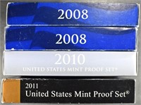 (2) 2008, (1) 2010, (1) 2011 US PROOF SETS