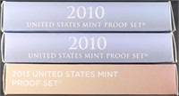 (2) 2010, (1) 2013 US PROOF SETS