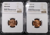 1949-S & 1952-D LINCOLN CENTS NGC MS66 RD