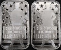 (2) 1 OZ .999 SILVER BECAUSE OF THE BRAVE BARS