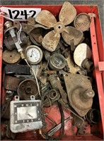 Metal Box of Car Parts Gauges & More