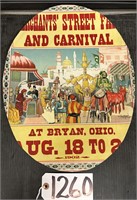 1902 Bryan OH Oval Street Fair  Advertising Sign