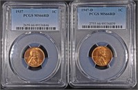1937 & 1947-D LINCOLN CENTS PCGS MS66RD