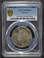 1917-D OBV WALKING LIBERTY HALF PCGS MS-63