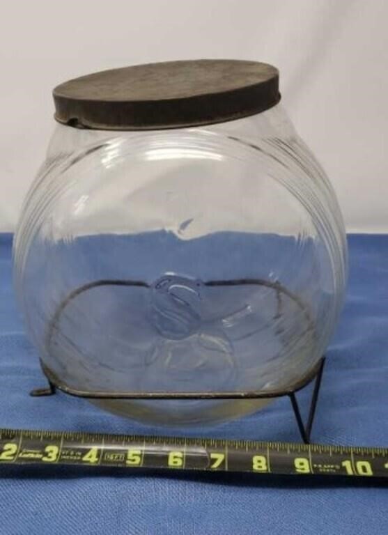 Antique Glass Sugar Jar with Wire Rack
