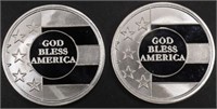 (2) 1 OZ .999 SILVER GOD BLESS AMERICA ROUNDS