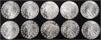 (10) 1/10 OZ .999 SILVER INDIAN DESIGN ROUNDS