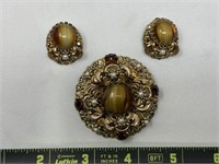 West Germany Brooch & Clip-On Earrings