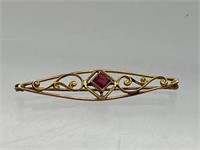 Antique 10k glass stone brooch