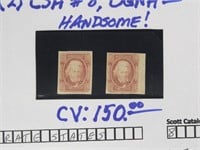 CSA Stamps #8 Mint NH, 1863, CV $150