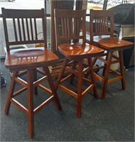 3  45” Tall Oak Tall Bar/ Tall Table Chairs