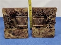 Antique Chinese Soapstone Carved Bookends