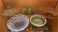 5 Old open lattice bowls (pink-blue-green-clear)