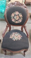 Needlepoint chair w carved fruit
