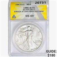 1986 (S) Silver Eagle ANACS MS69