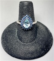 Sterling Teardrop Blue Topaz/Tanznite Ring (Beauty