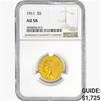 1911 $5 Gold Half Eagle NGC AU58