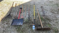 Tools, racks, broom, potato fork and more