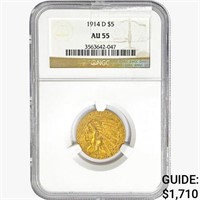 1914-D $5 Gold Half Eagle NGC AU55