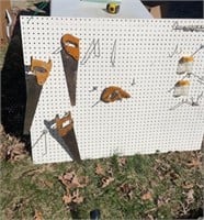 4 x 3 foot peg board w saws and pegs